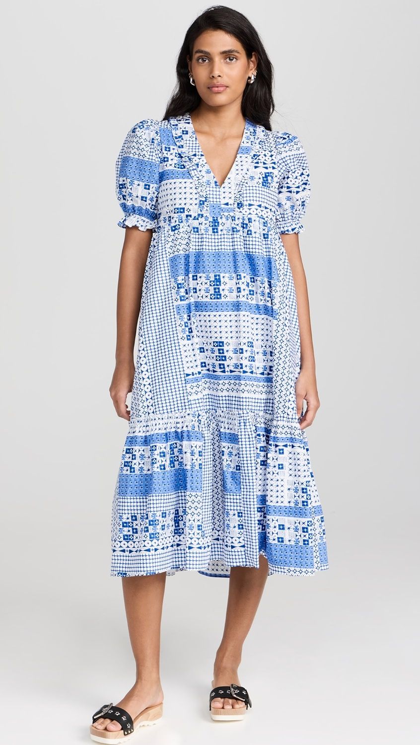 Geometric Print Tiered Midi Dress | Shopbop