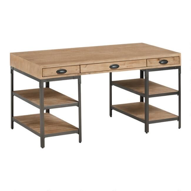 Wood and Metal Teagan Desk with Shelves | World Market