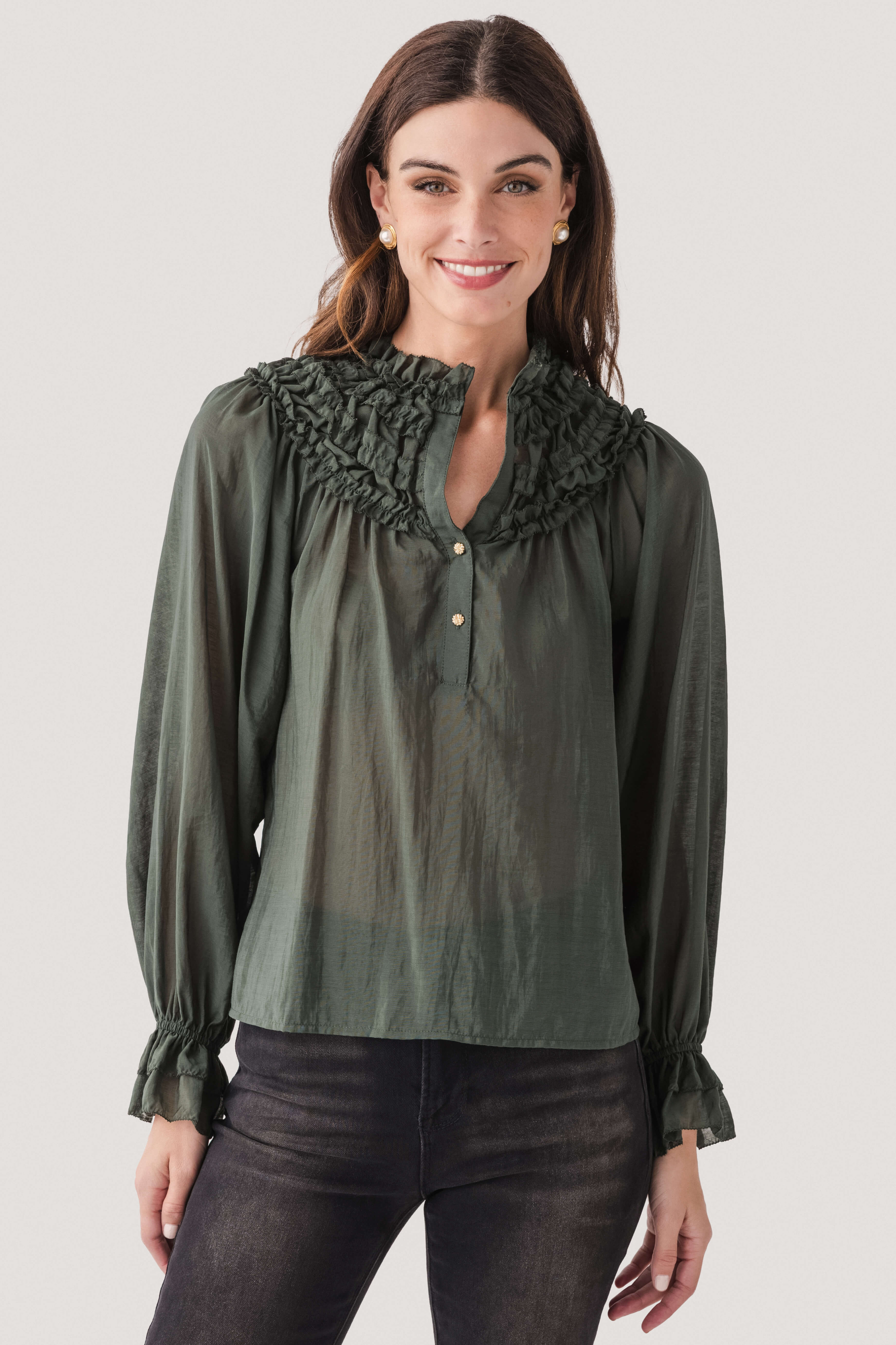 THML Ruffle Detail L/S Top | Social Threads