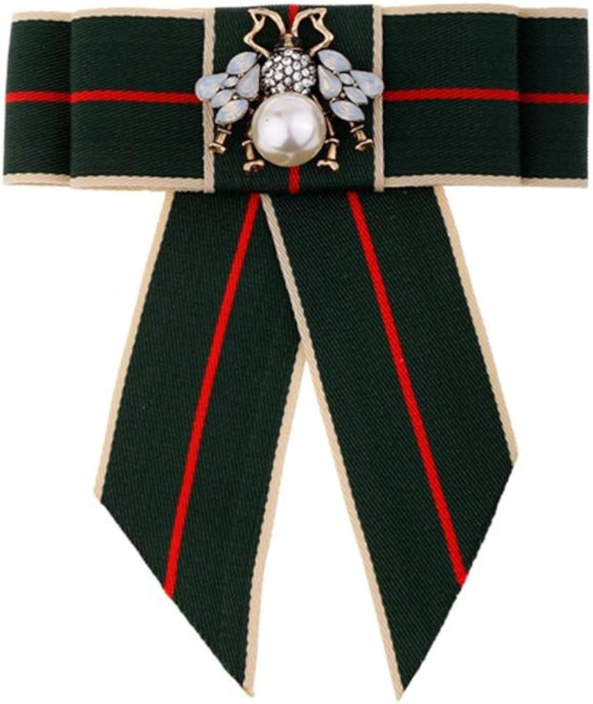 Crystal Bee Bow Brooch Pre-Tied Neck Tie Brooch Pin Striped Bow Tie for Women Wedding Party Bow T... | Amazon (US)