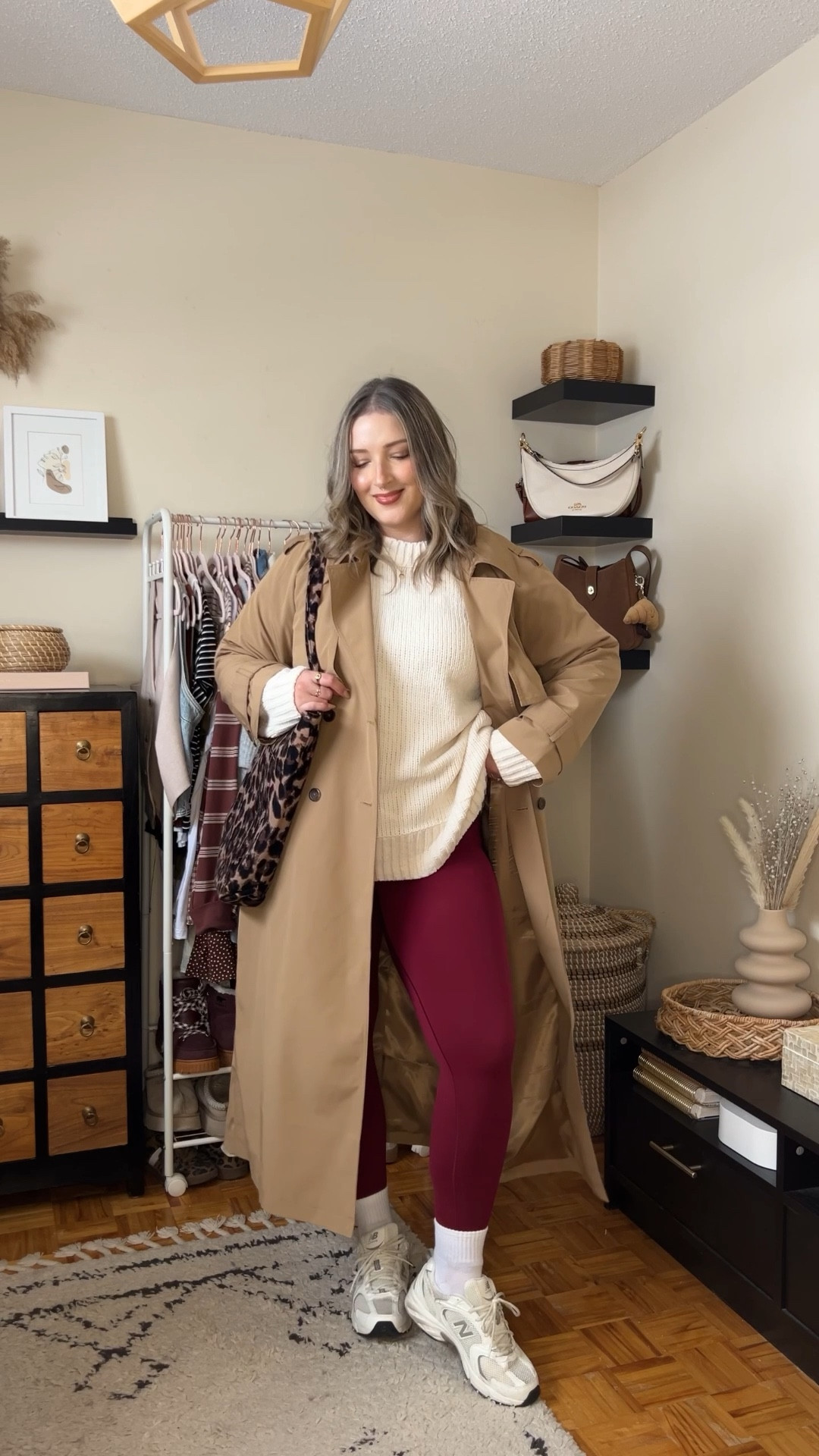 Comfy casual winter outfit! Wearing my usual size L in the chenille sweater (incredibly soft!), burgundy leggings, and classic trench coat. New Balance sneakers are super comfy and great for walking. They run big, I’m usually a 9.5-10 and wear a 9. Leopard print tote bag is an Amazon find!


#LTKsale #LTKwinter #LTKmidsize