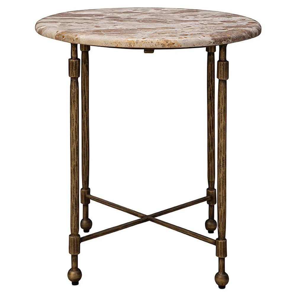 Carson French Country Marble Antique Brass Side Table | Kathy Kuo Home