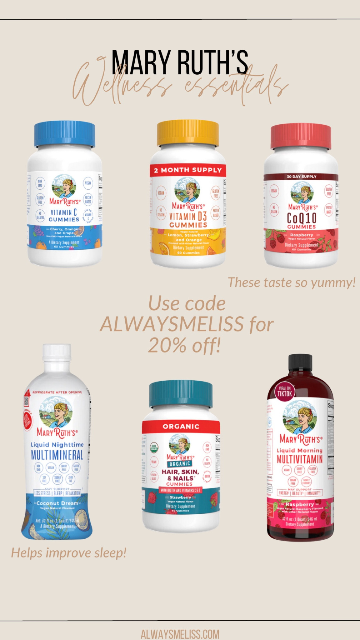 Mary Ruth’s vitamins are always a must have (especially as we head into cold and flu season)! Here are a few wellness essentials. From feeling well overall to sleeping better at night these can help improve your overall well-being!

Mary Ruth’s
Vitamins
Wellness

Use code ALWAYSMELISS for 20% off!

#LTKfitness #LTKfindsunder50 #LTKfindsunder100