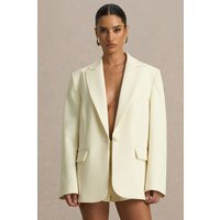 Katherine | Cream Plunge-Neck Tailored Blazer | Club L London