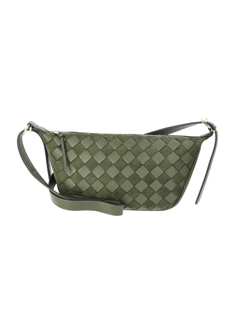 Time and Tru Women's Woven Faux Leather and Suede Sling Crossbody Bag, Olive | Walmart (US)