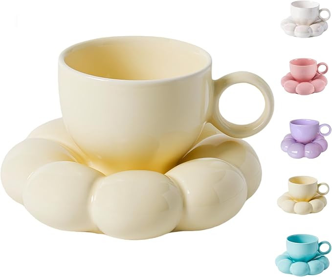 ARISKEY Cute Coffee Mug for Women,Tea Cup and Saucer Set with Spoon,6.5oz/200ml for Latte and Mil... | Amazon (US)
