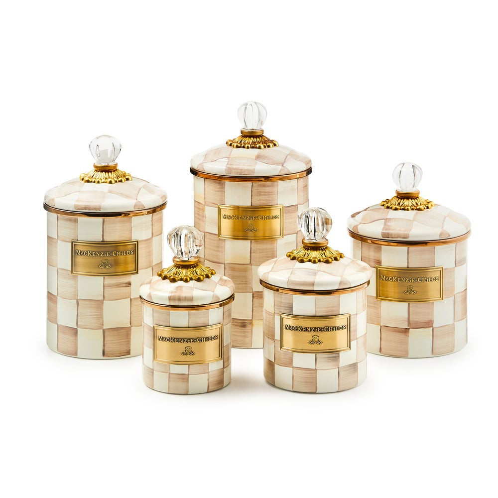 Mocha Check Enamel Canisters | MacKenzie-Childs