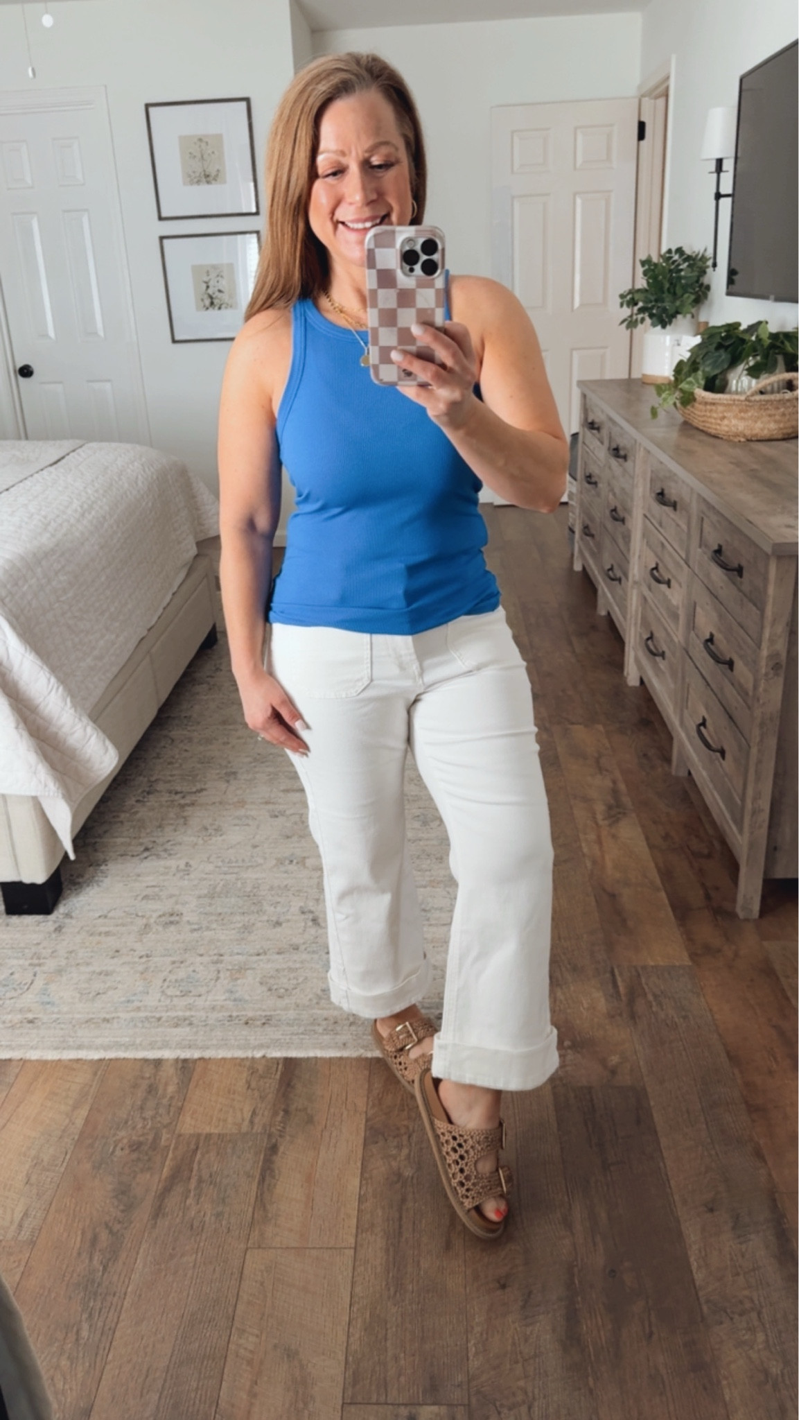 Spring/summer outfit inspo 
Racerback tank
Wide leg cropped denim
Sandals  

#LTKootd #LTKmomlife #LTKPetite