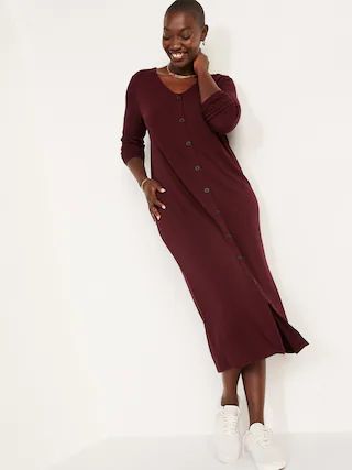 Rib-Knit Cardigan Sweater Midi Dress | Old Navy (US)