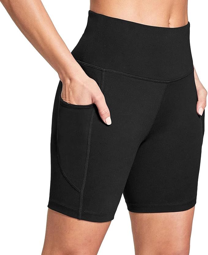 BALEAF Women's 6"/8" High Waisted Biker Shorts with Pockets for Gym Workout Yoga Running Athletic | Amazon (US)