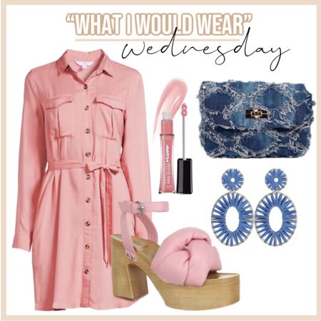 Pink dress - Walmart dress - denim dress - Easter outfit - platform sandals - denim bag - statement earrings - SHEIN finds - Walmart dress 

#LTKunder50 #LTKshoecrush #LTKFind