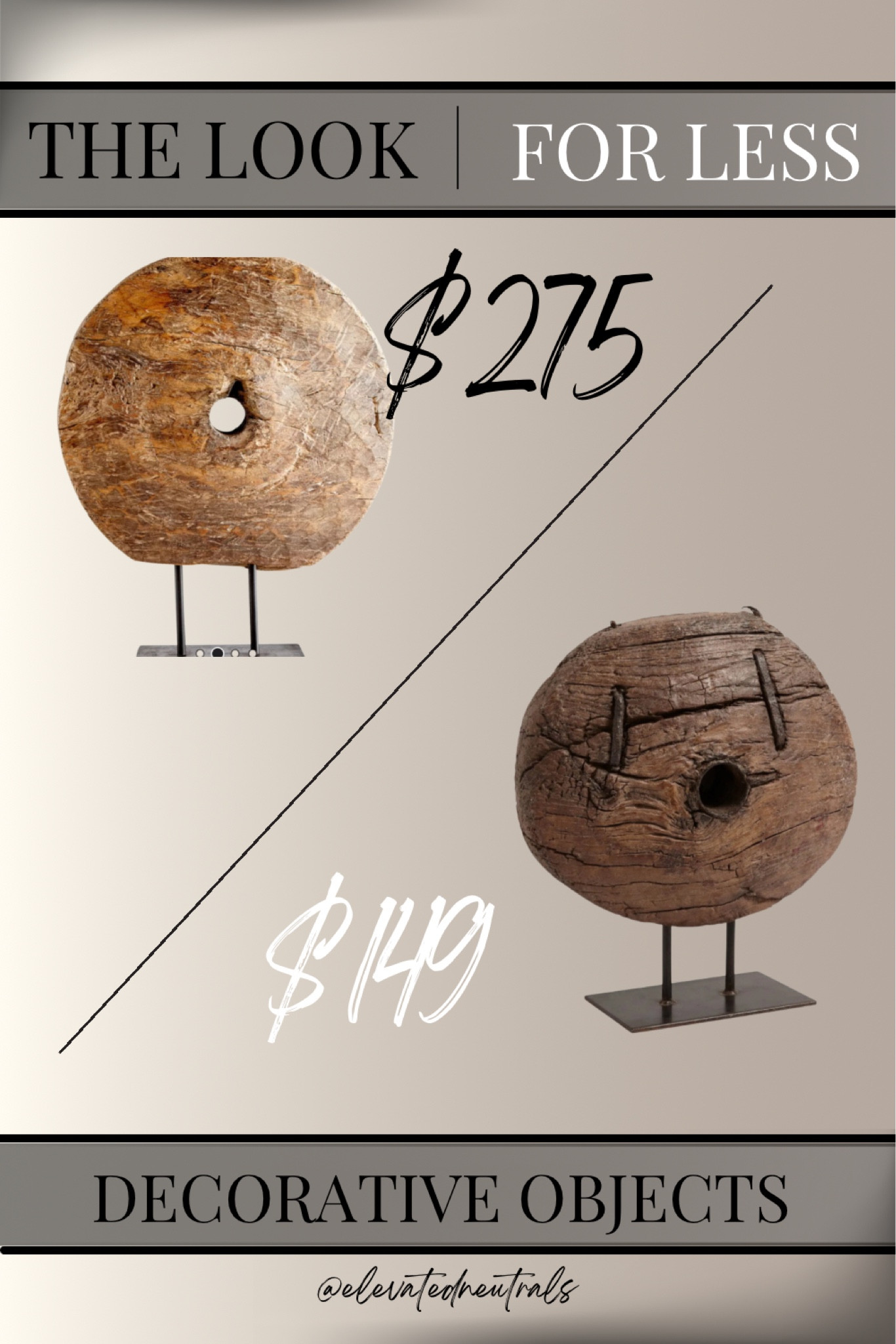 Can you believe that the cheaper item is from Arhaus and the pricer one is from Wayfair?! I’m still not over it.

If you’re looking for a rustic chic, vintage inspired decorative item for your shelving unit… this is it! Very unique… both are made of real wood. Aside from the color variation I believe the more expensive option is slightly larger. But they are so similar I had to share this look for less!

Abstract Rustic Decor | Antique | Distressed | Statue | Wheel | Traditional | Bust | 

#LTKHome