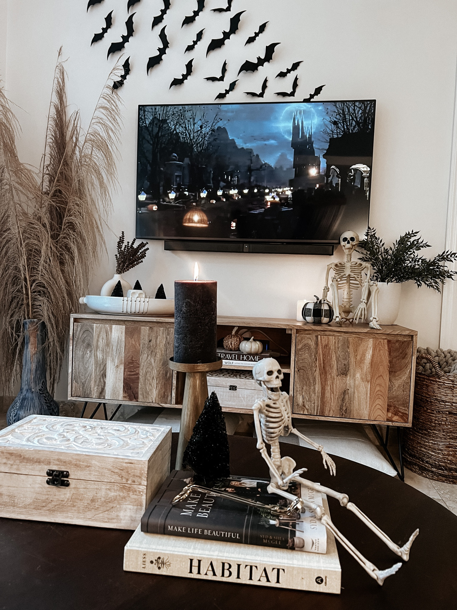 Neutral Halloween Living Room Decor 

I like getting festive with subtle and simple decor that doesn’t overwhelm the senses. The reason I love neutrals is because it helps me feel calm and zen, so if I decorated with a lot of color, it wouldn’t feel like home for me. 

I balance festive and zen by:
▫️keeping the pumpkins neutral
▫️skeletons are clean and simple
▫️black candles are so elegant yet give off a spooky vibe
▫️bats feel dainty and whimsical 

Save as inspo 🖤

▫️Follow @groundedinneutral on IG
.
.
.
.
.
#halloween #halloweendecor #halloweeninspo #halloweenspirit #neutralhome #neutraldecor #homedecor #homestyling #interiorstyling #smallspaces #condoliving #homeaesthetics #homeaesthetic #neutralaesthetic #ａｅｓｔｈｅｔｉｃ #homeblog #homeblogger #ltkhome #ltk #fall #falldecor #falldecorations #neutralfalldecor #livingroom #neutrallivingroom #skeletons #bats 

#LTKhome #LTKHalloween #LTKSeasonal