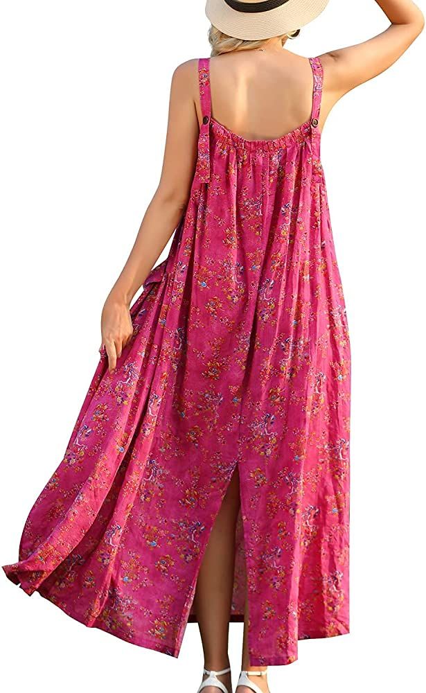 YESNO Maxi Dress for Women with Pockets Boho Summer Dress with Wide Adjustable Buttoned Strap E96 | Amazon (US)