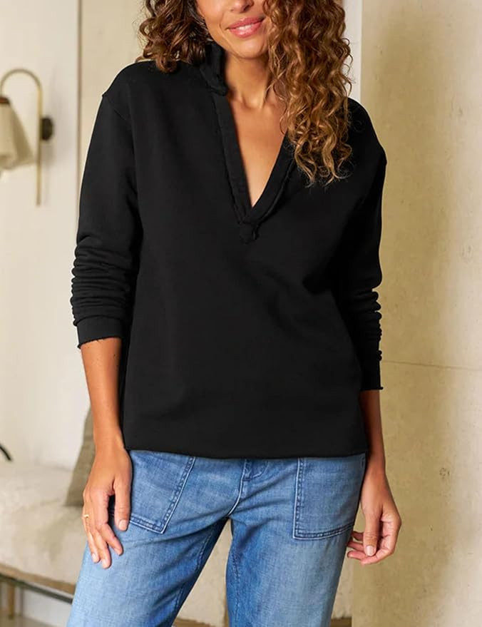 Zontroldy Women's Casual V Neck Pullover Sweatshirt Long Sleeve Solid Color/Stripe Polo Collared ... | Amazon (US)