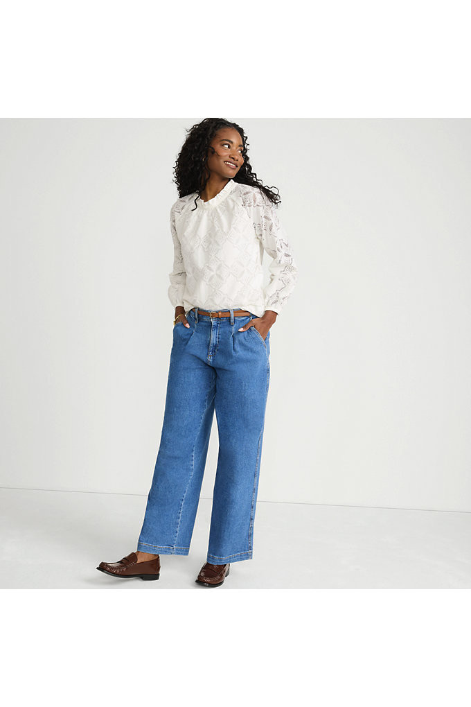 Women's Lace Long Sleeve Top - Lands' End - Ivory - M | Lands' End (US)