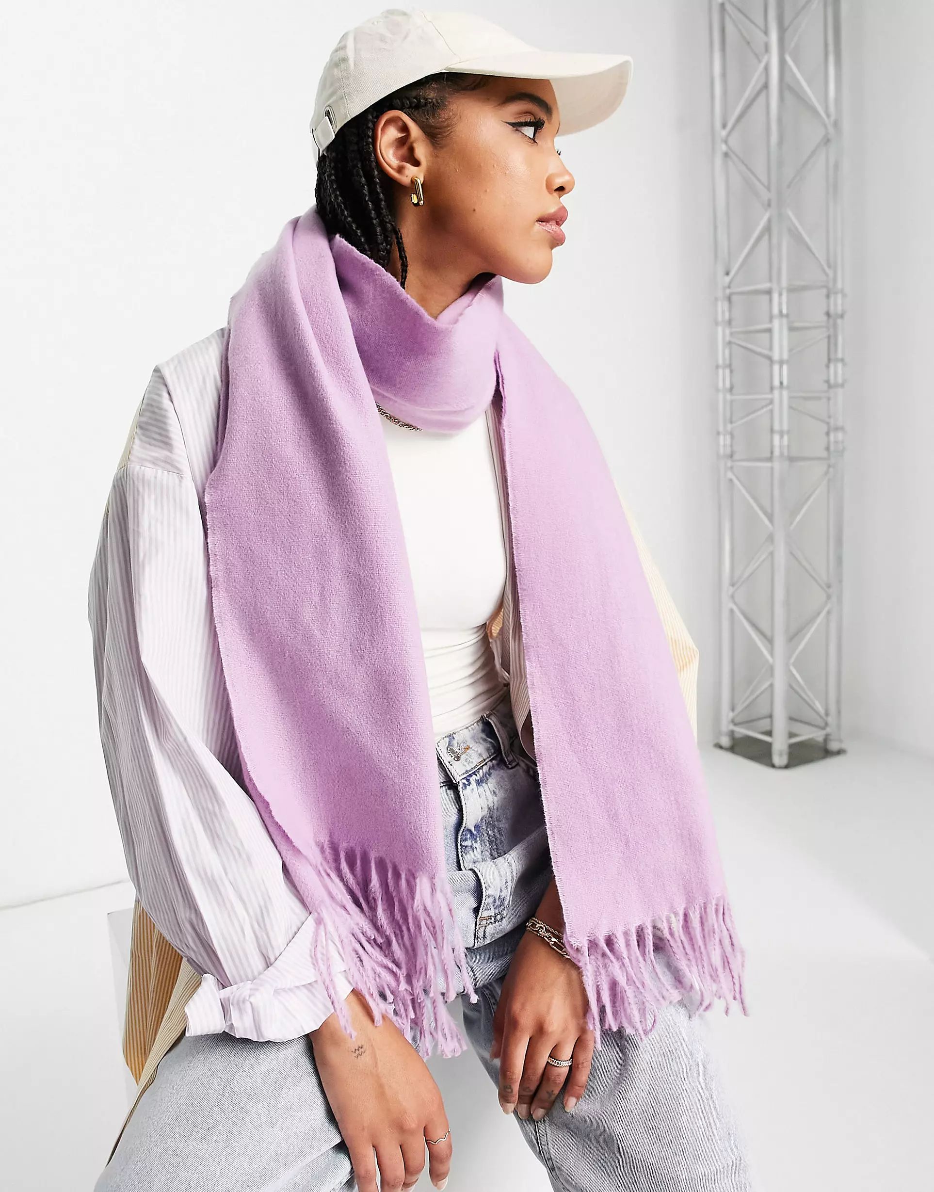 ASOS DESIGN supersoft scarf with tassels in bright pink | ASOS (Global)