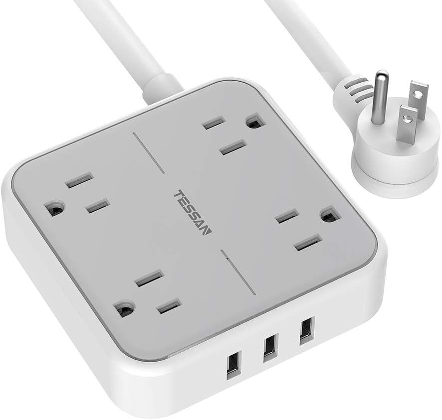 Power Strip with USB, TESSAN Mountable Flat Plug Extension Cord with 4 Widely Spaced Outlets, 3 U... | Amazon (US)
