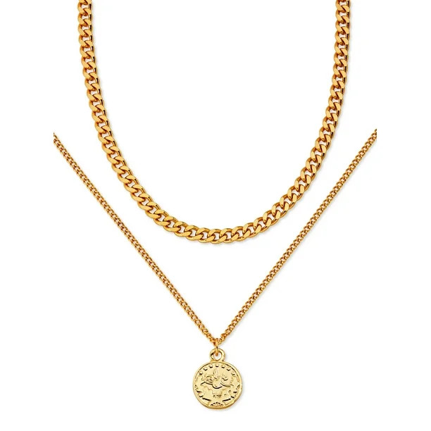 Scoop Womens Brass Yellow Gold-Plated Layered Coin Necklace | Walmart (US)