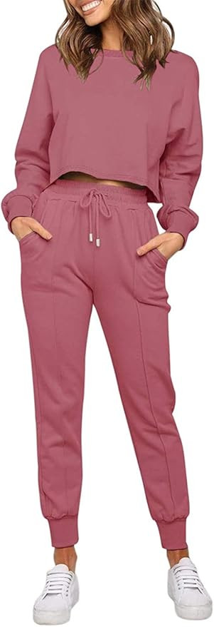 ZESICA Women's Long Sleeve Crop Top and Pants Pajama Sets 2 Piece Jogger Long Sleepwear Loungewea... | Amazon (US)