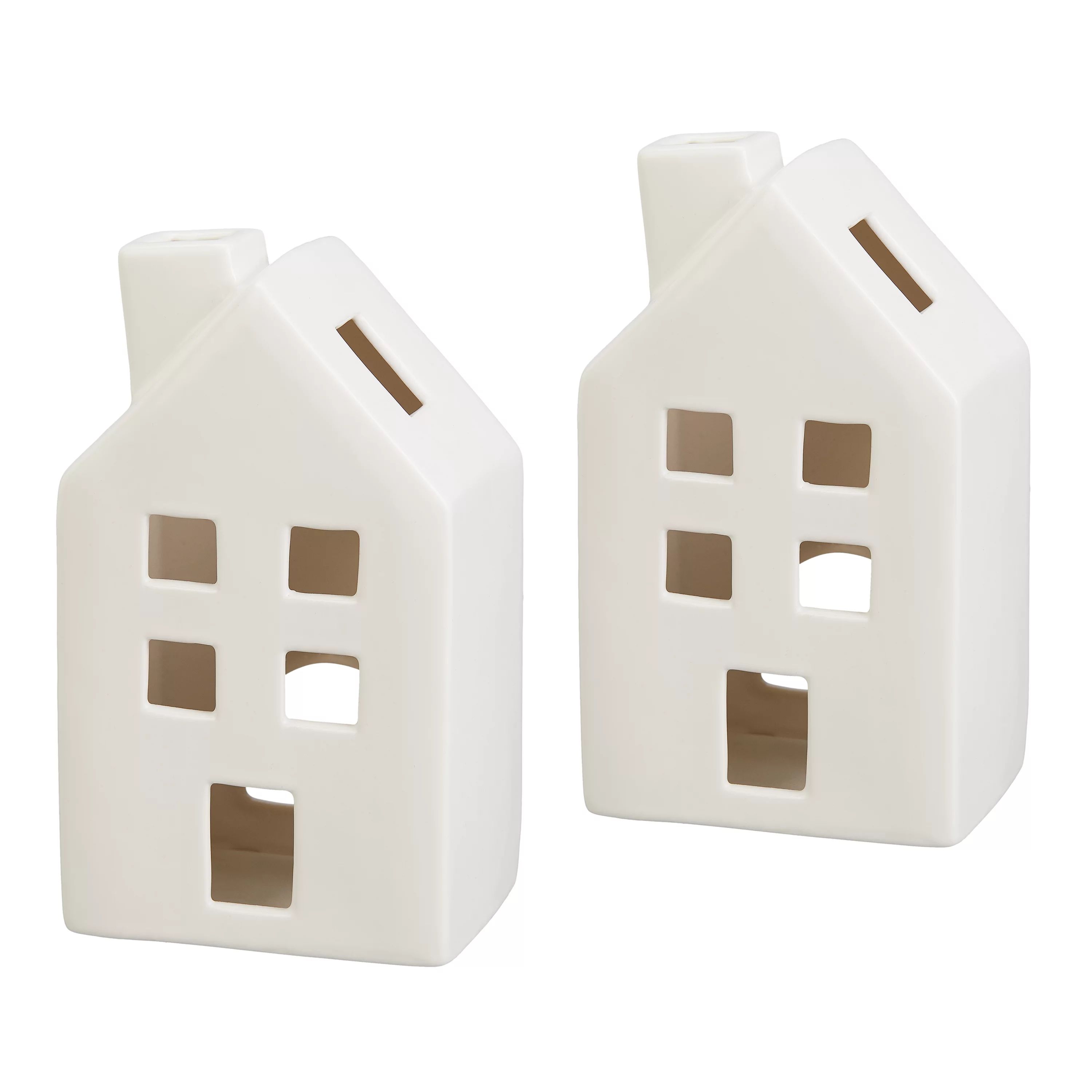 Holiday Time Rustic Stoneware Bisque House Tabletop Decorations, Set of 2 | Walmart (US)