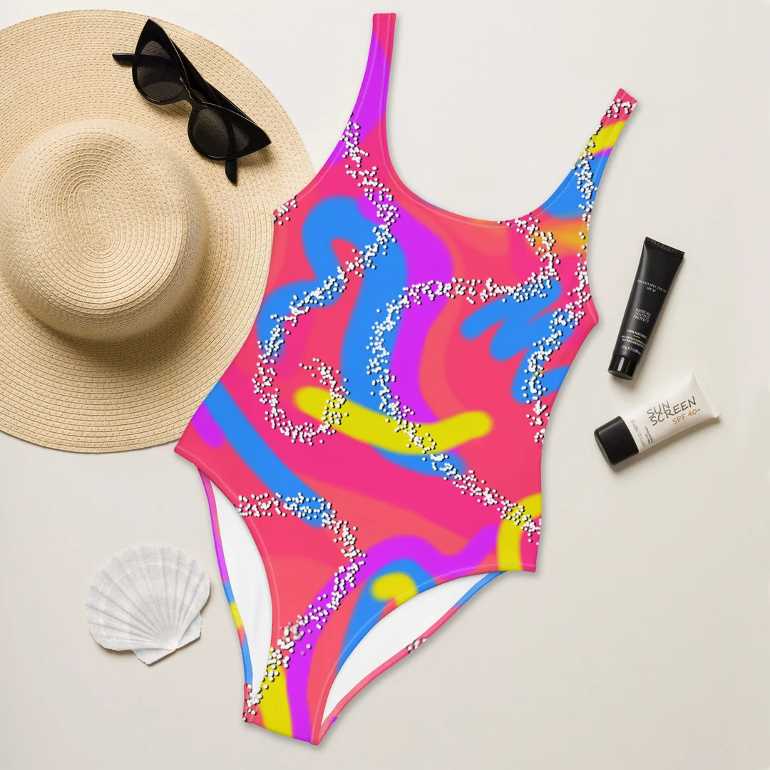 One-Piece 80s Malibu Swimsuit, Neon Roller Skating Bathing Suit | Etsy (US)