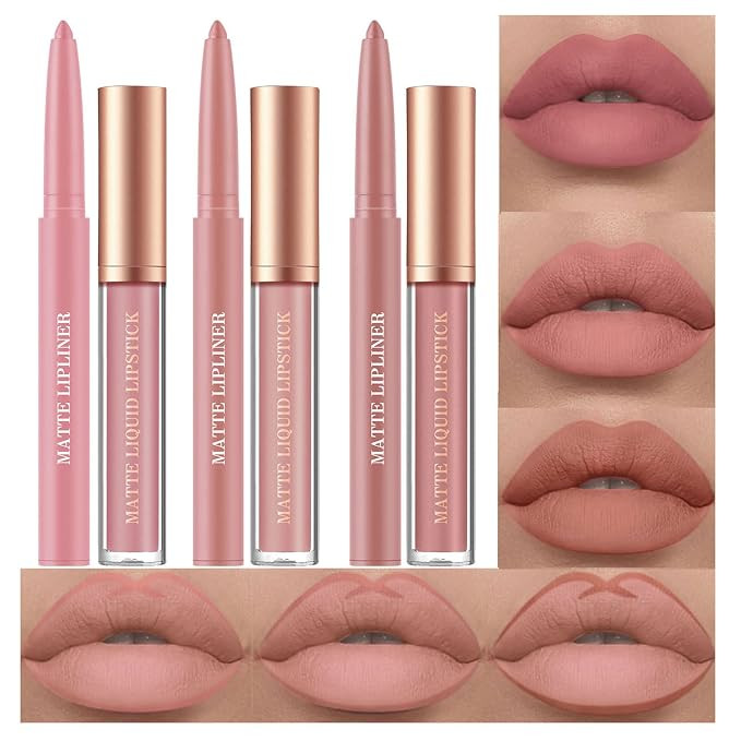 BestLand 6Pcs Matte Liquid Lipstick and Lip Liner Set, Non-Stick Cup Not Fade Waterproof 24 Hour ... | Amazon (US)