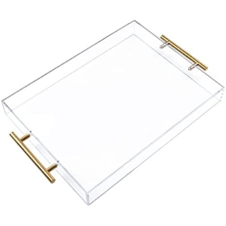 11x14 Clear Acrylic Serving Tray with Gold Handle,Spill Proof Clear Acryic Trays Plastic Serving Tra | Amazon (US)