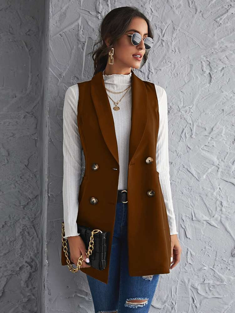 SHEIN Shawl Collar Double Breasted Vest Blazer | SHEIN