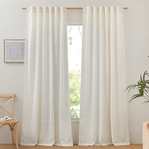 NICETOWN 120 inch Curtains Linen Blend for Bedroom, Rod Pocket & Back Tab Natural Linen Burlap Semi Sheer Window Treatments Privacy with Light Filtering for Living Room, W52 x L120, 2 Panels | Amazon (US)