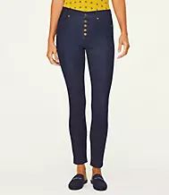 BUTTON FRONT HIGH WAIST SKINNY JEANS IN DARK RINSE | LOFT Outlet