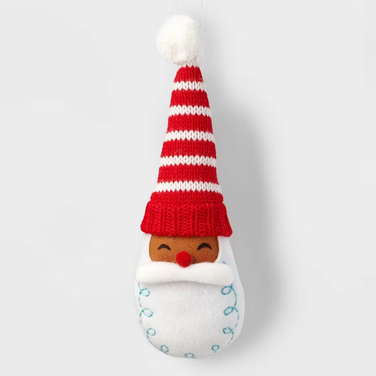 Fabric Santa Head with Knit Striped Hat & White Pom Christmas Tree Ornament - Wondershop͐... | Target