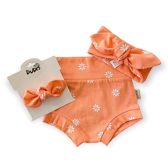 Daisies on Peach Bummies and Top Knot Headband Set Baby Girl | Etsy | Etsy (US)