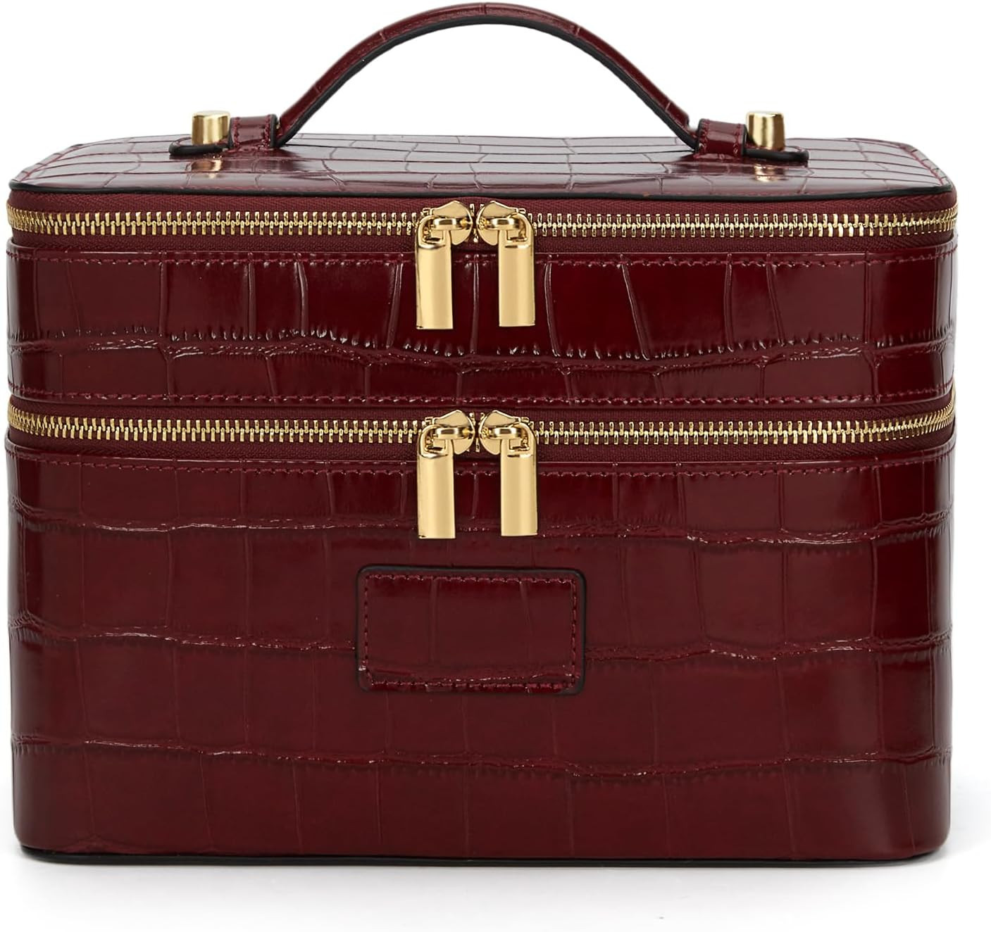Large Makeup Bag Crocodile Duo Vanity Case for Women Travel Toiletry Bag Leather Makeup Case Cosmetic Bag | Amazon (US)
