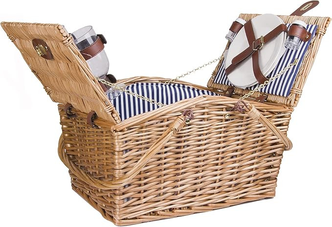 Picnic Basket for 2 Wicker Hamper Set with Double Collapsible Handles for Outdoor Living, Camping... | Amazon (US)