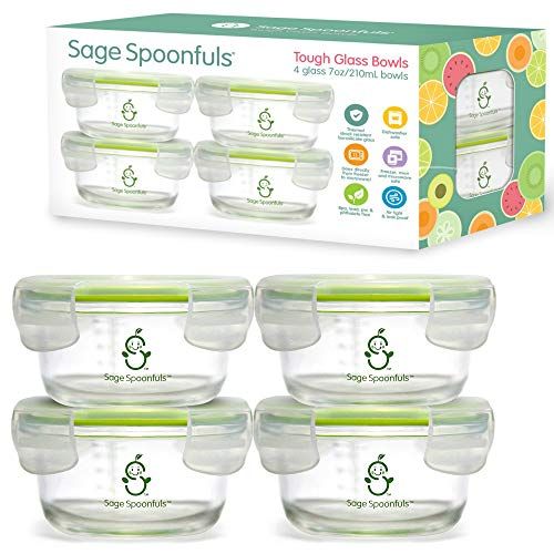 Sage Spoonfuls Borosilicate Glass Baby Food Bowls - 4-Pack of 7 Ounce Travel Bowls With Lids - Durab | Amazon (US)