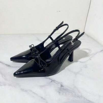 Black Pointed Bow-Decorated Pumps, Stiletto Sandals, Kitten Heels, Slingback Mules | SHEIN