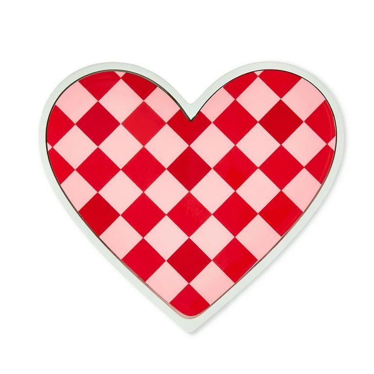 Valentine's Day 5 in Pink & Red Plaid Heart Wood Tabletop Decor by Way To Celebrate | Walmart (US)
