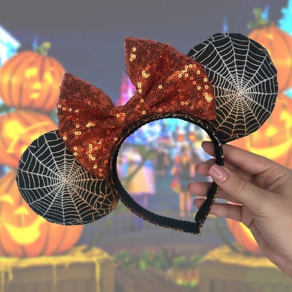 Spider Web Minnie Mouse Ears | Halloween Minnie Ears | Etsy (US)