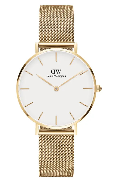 Daniel Wellington Petite Evergold Mesh Strap Watch, 32mm in Gold/Eggshell at Nordstrom | Nordstrom