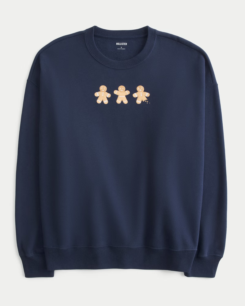 Women's Oversized Gingerbread Cookies Graphic Crew Sweatshirt from Hollister | Hollister (US)