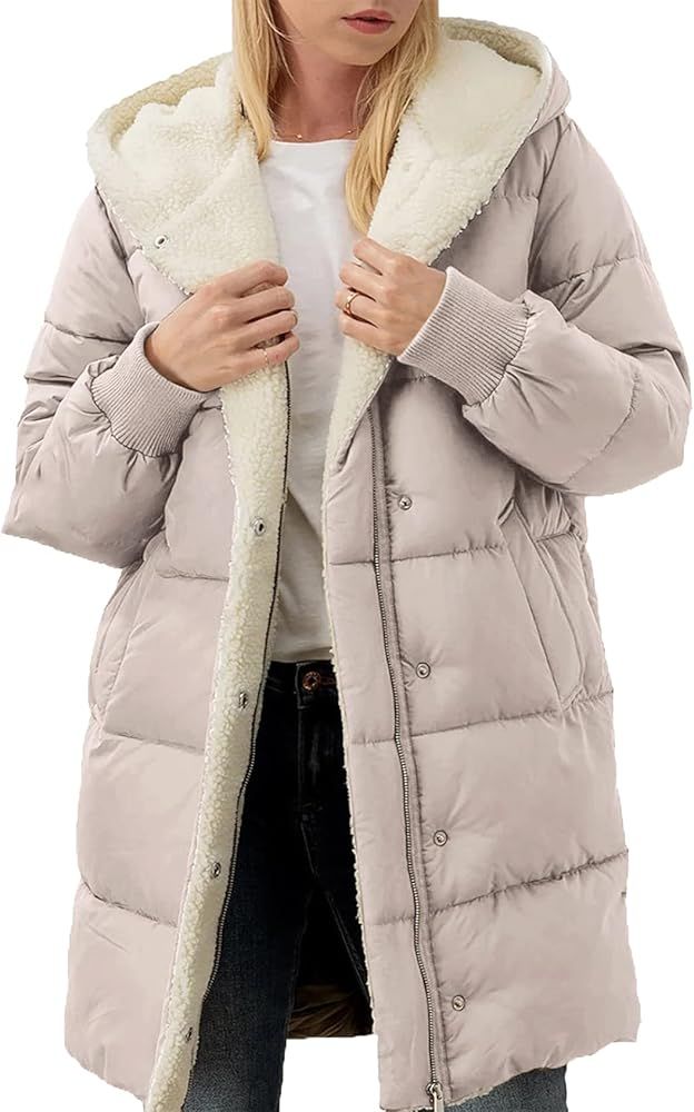 Kissonic Women's Long Down Jacket Thickened Puffer Jacket Hooded Quilted Coat Outerwear | Amazon (US)