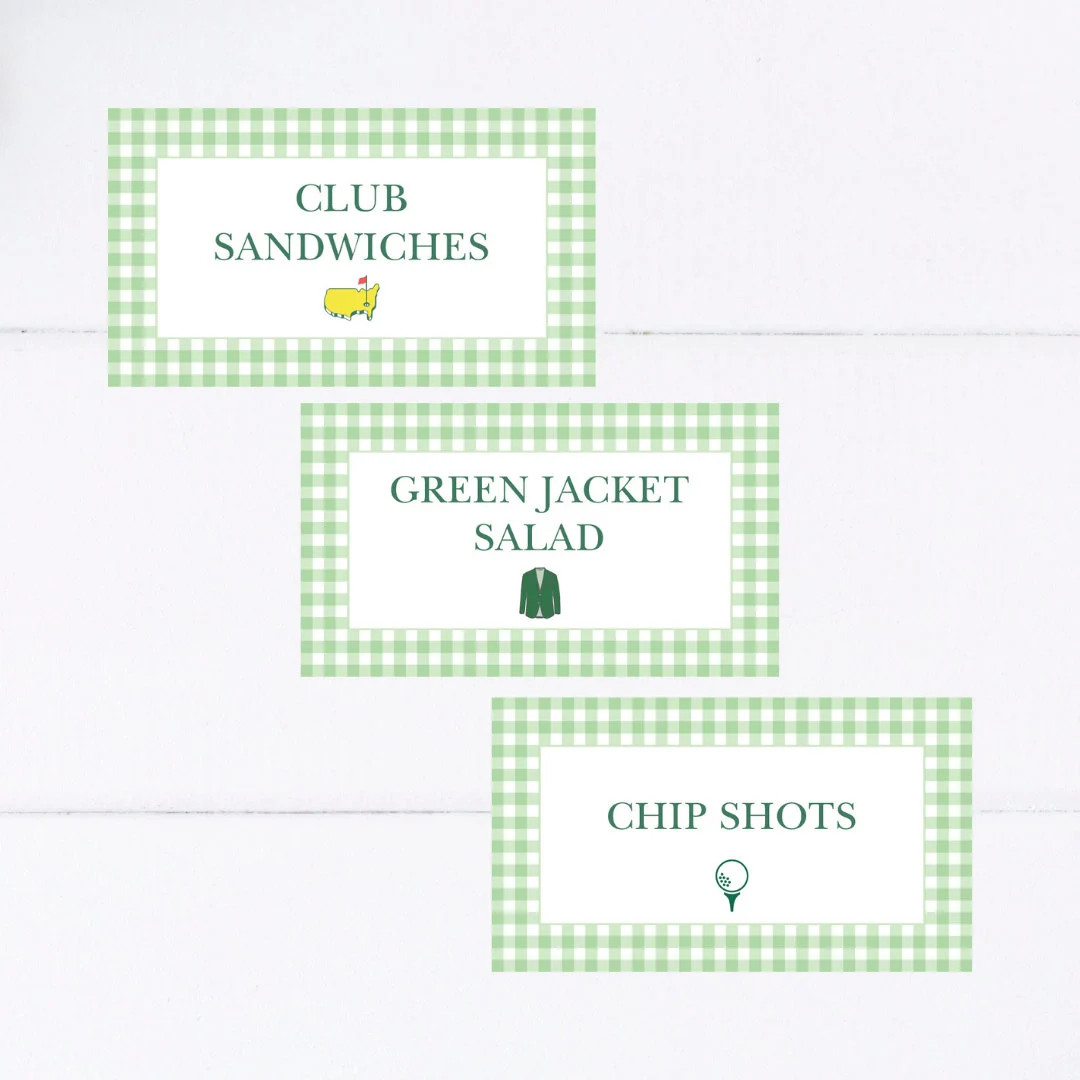 Green Gingham Golf Buffet Card Food Tent Place Card Mastered - Etsy | Etsy (US)