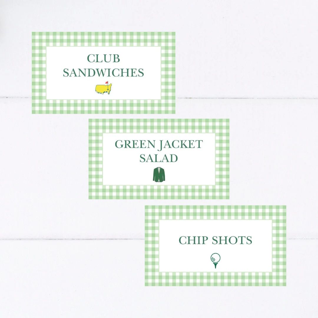 Green Gingham Golf Buffet Card Food Tent Place Card Mastered - Etsy | Etsy (US)