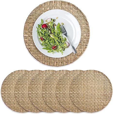Natural Seagrass Placemat Set of 6, 13 Inch Round Rattan Woven Placemats for Dining Table and Kit... | Amazon (US)