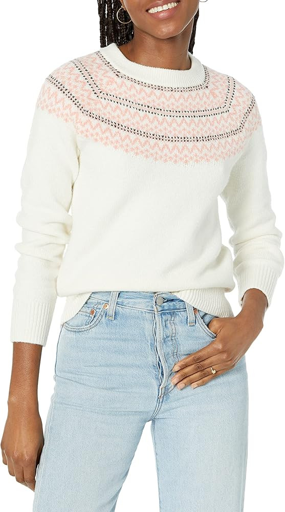 Amazon.com: Amazon Essentials Crewneck Sweater for Women, Soft-Touch, Dark Chestnut Brown Geo Pri... | Amazon (US)