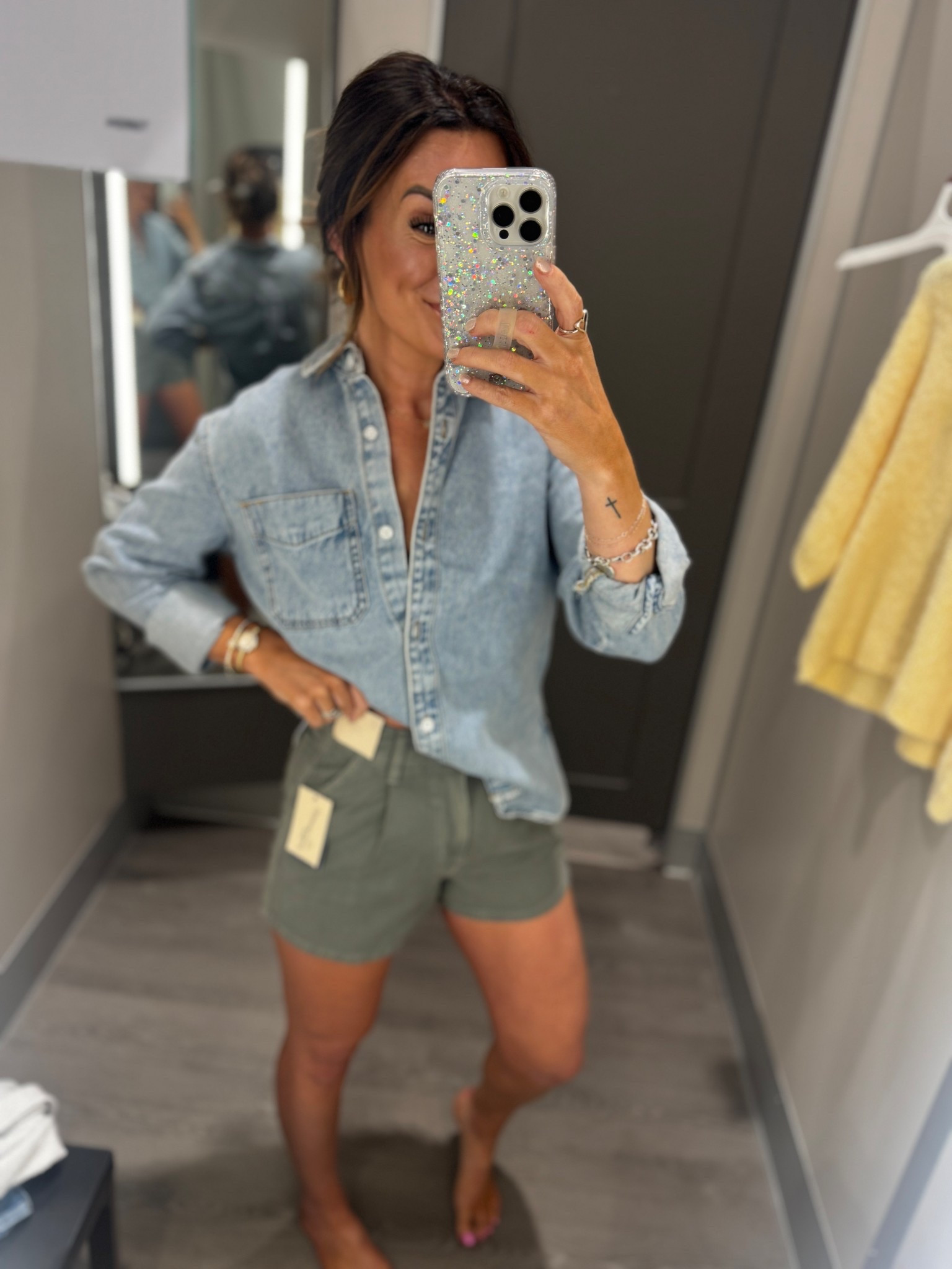 Loving this denim top, I’m wearing an XS  but would have preferred a small! These shorts are not online yet but once they are, I’ll share them! 

#LTKootd #LTKgrwm #LTKmomlife