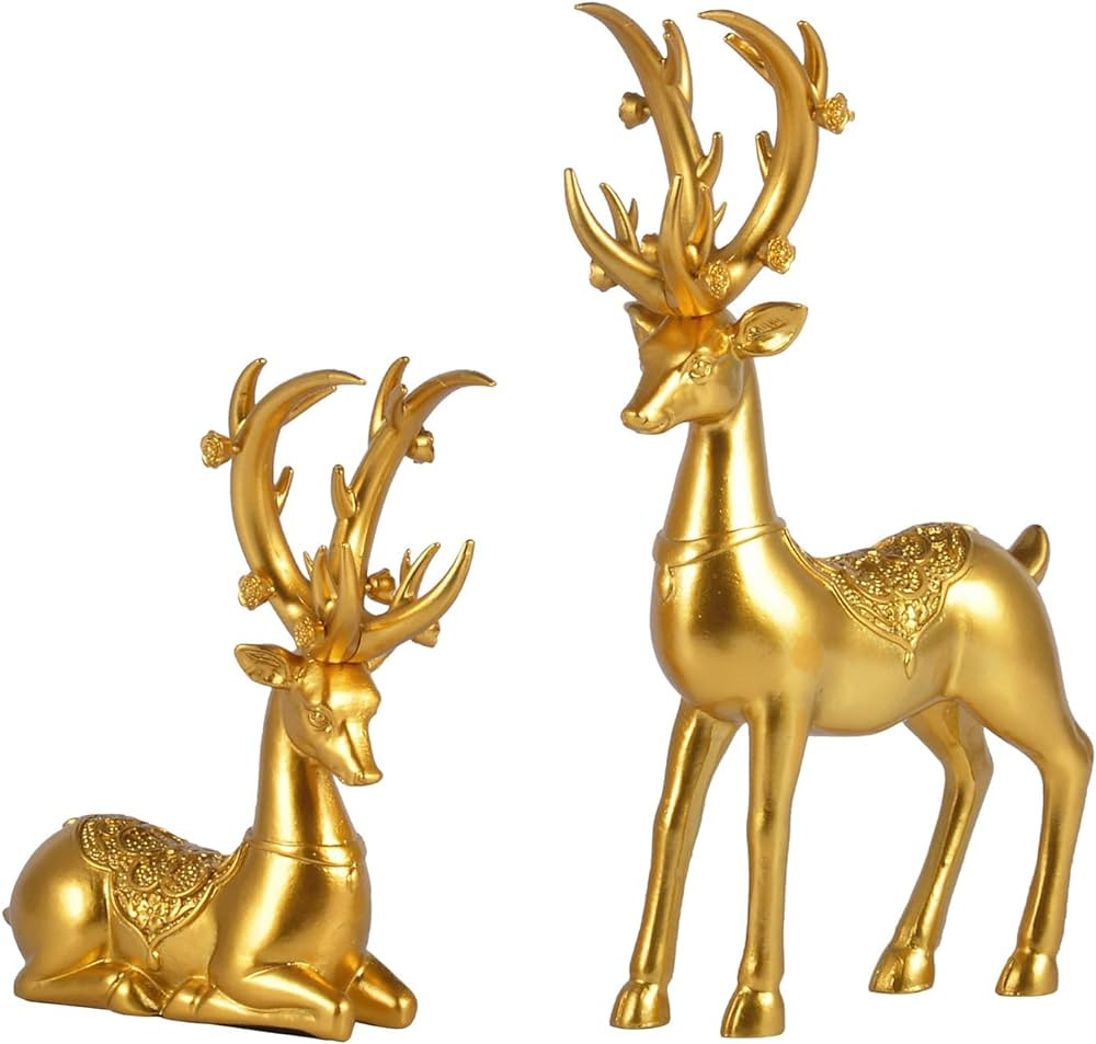 Purbert Gold Decor Set of 2 Resin Lucky Deer Sculptures for Modern Home Decor, Reindeer Decoratio... | Amazon (US)