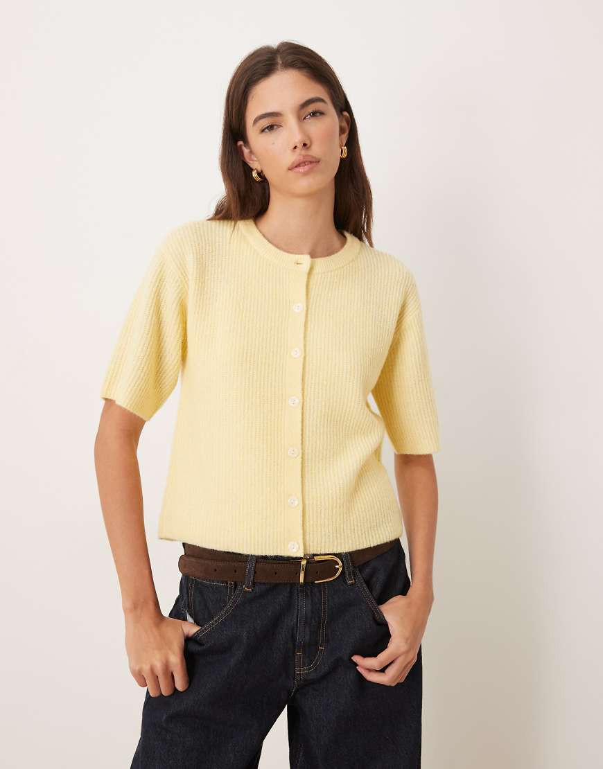 JDY short sleeve knitted cardigan in buttermilk-Yellow | ASOS (Global)