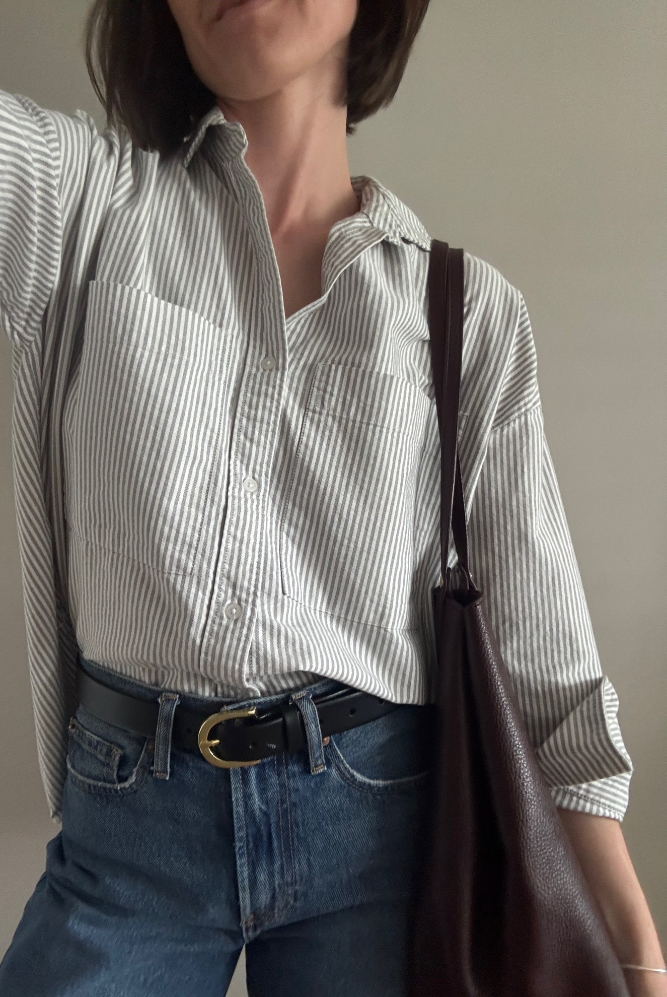 Outfit of the day to go to a design consultation for work 🤍 I love the shape of this button down - it’s slightly cropped but boxy. I have it in a size small and it’s a great spring piece!

#LTKgrwm #LTKootd